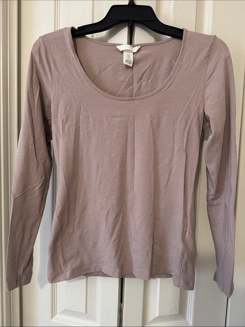 H&M Long-Sleeve Scoop Neck Top - Light Mauve